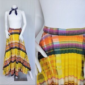 Vtg 70s Madras Plaid Seersucker Maxi Skirt